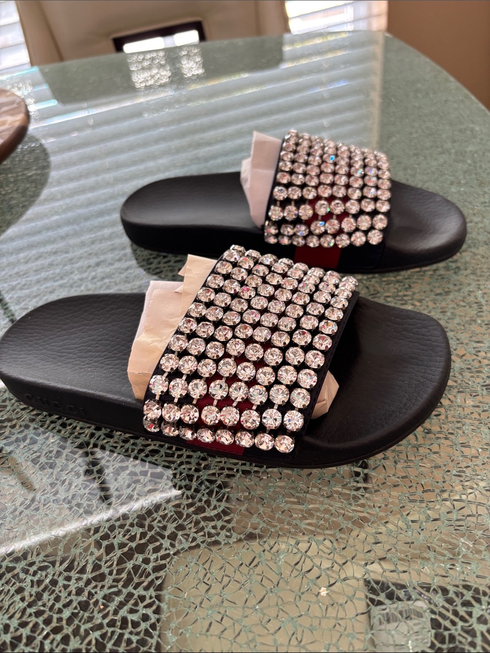 GUCCI Crystal Embellished Slides -Never Worn